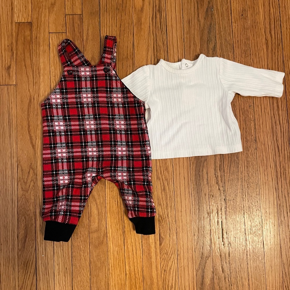 🌟5 for $15🌟 Plaid overalls with top
